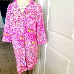 EUC Lauren Ralph Lauren, pink Paisley print 3/4 sleeve night shirt Large